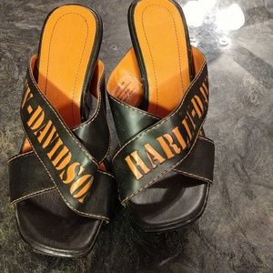 Harley Davidson Black Orange Wedge Heels 